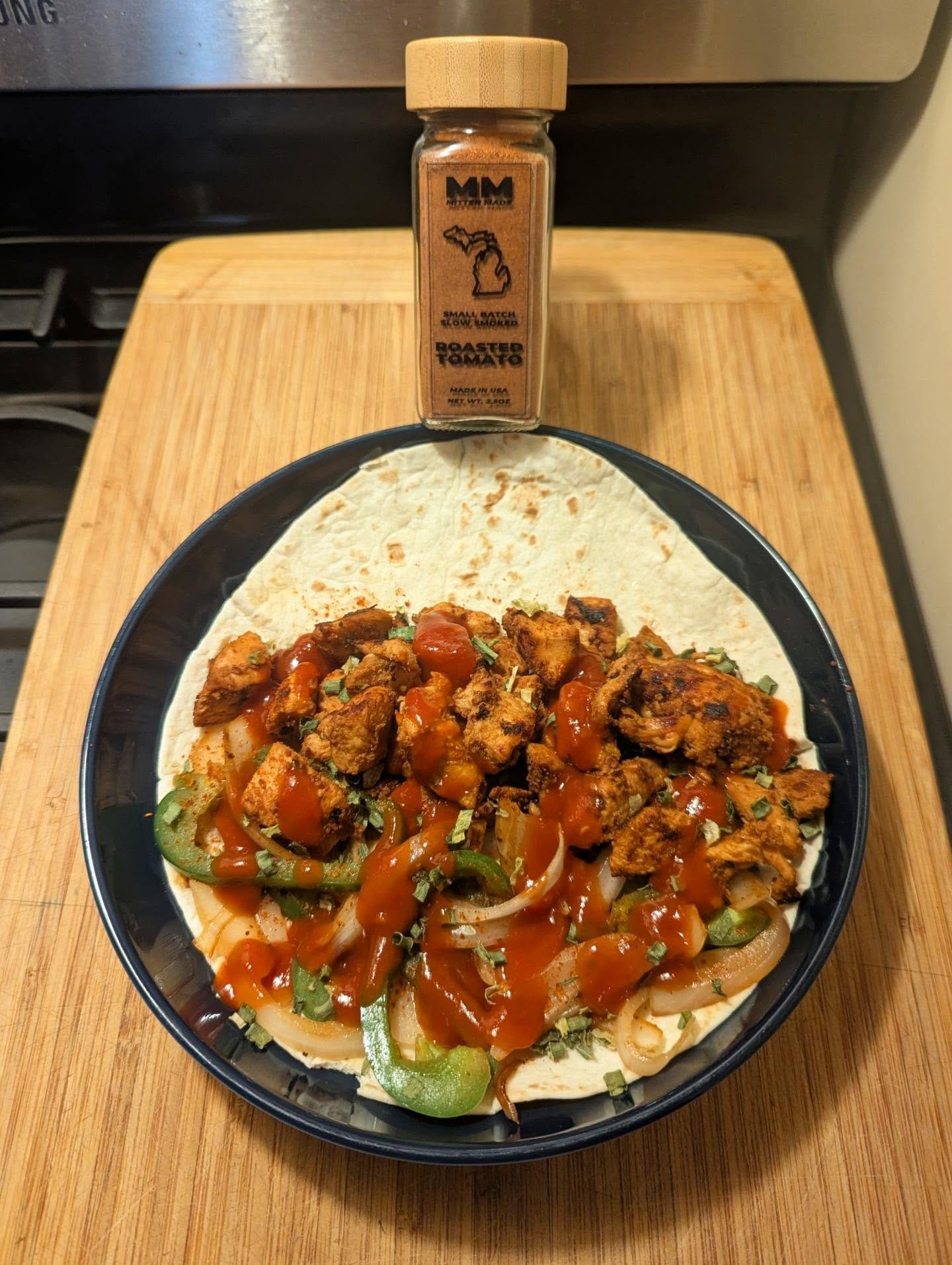Fajita Style Wrap with marinated chicken 🐔 , grilled onions and peppers