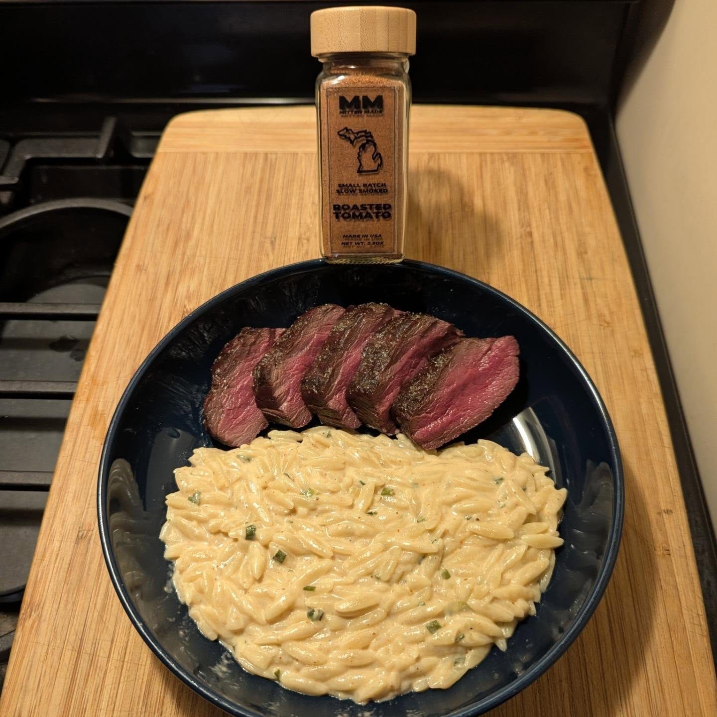 Smoked & Reverse Seared Venison Tenderloin - Creamy Parmesan Orzo - Roasted Tomato 🍅 to give the sauce some color